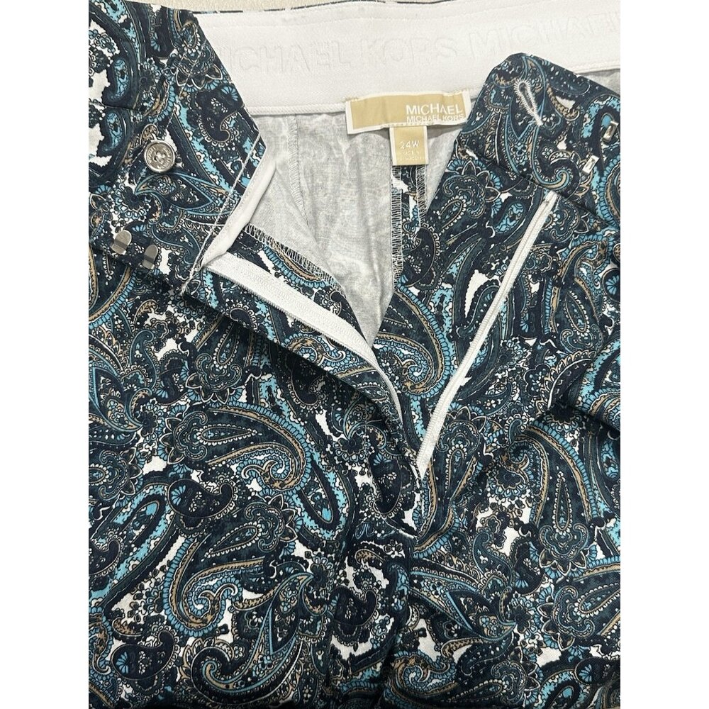 Michael Kors Plus Size Paisley Capri Pants 24W Midnight Blue Stretch - Picture 8 of 9
